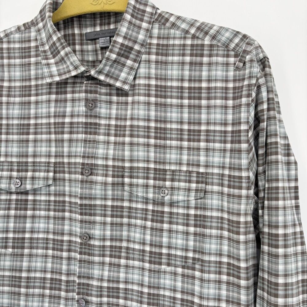John Varvatos Shirt Large Plaid Long Sleeve Button Up Cotton Double Flap Pockets - Picture 5 of 8